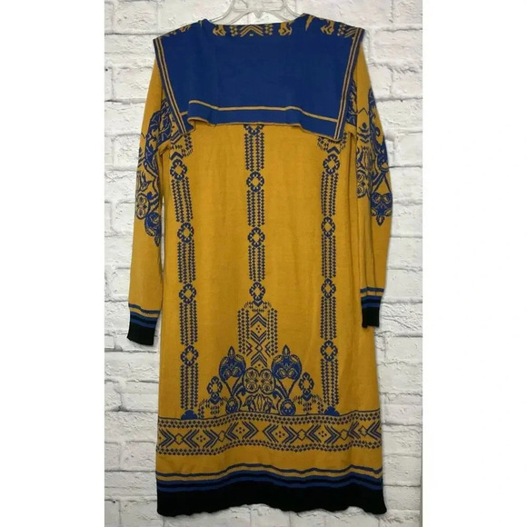 PeachPuff USA boho blue and yellow long open front duster cardigan size M - Picture 5 of 9